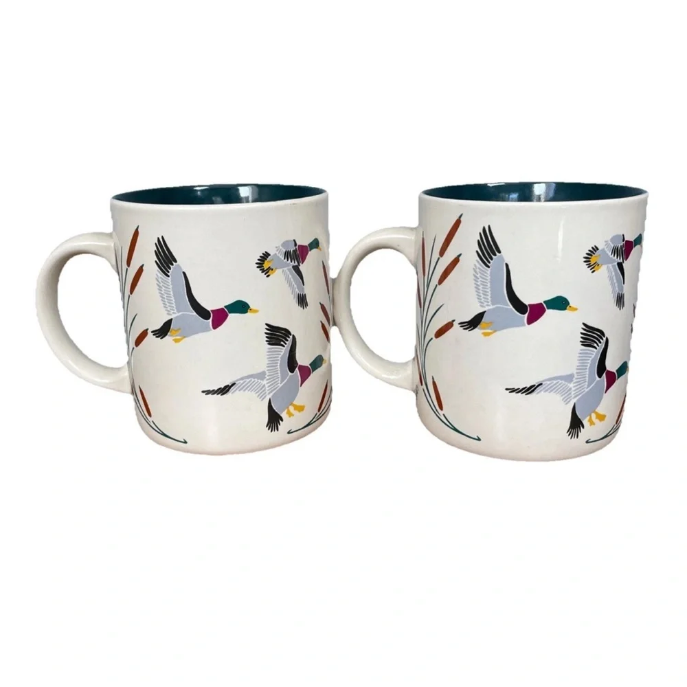 Vintage KIC Mallard Duck Ceramic Coffee Mug hunting Cabin Set Of 2 New With Tags